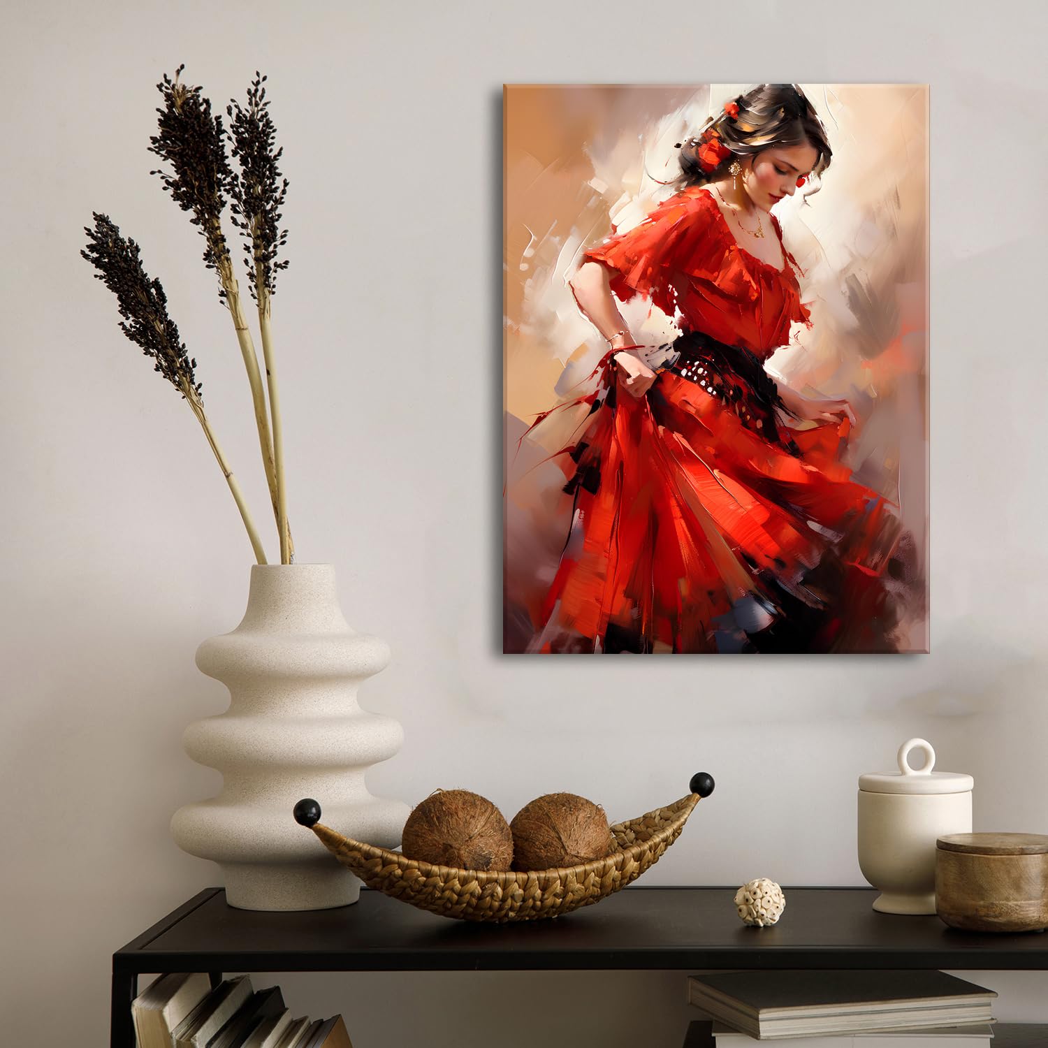 Red Dress Dancing Girl Wall Art Flamenco Dancer Wall Pictures for Living Room Beautiful Spanish Dancer Canvas Prints Female Dancers Painting Artwork for Bedroom Hallway Home Decorations 30x40cm - Image 4