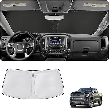 Foldable Windshield Sun Shade, UV Protector for Car Interior, Fit for 2019-2024 GMC Sierra 1500 2500 3500