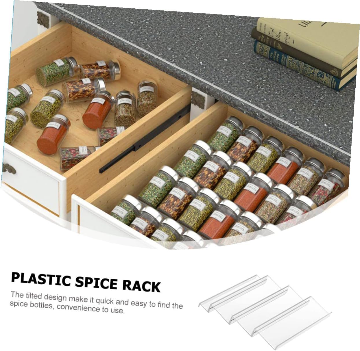 Expandable Acrylic Spice Rack Drawer Organizer, Plastic Seasoning Bottle Storage Tray, Tiered Kitchen Drawer Storage for Pantry and Cabinet