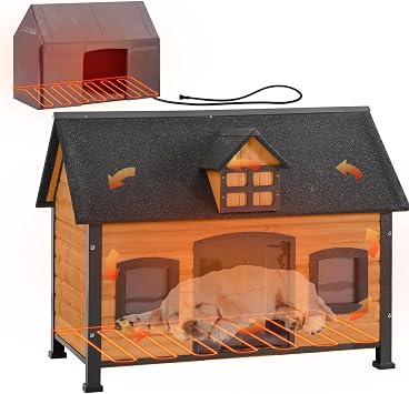 AIVITUVIN Outdoor Heated Dog House with Heating Pad Insulated Dog Houses with Anti-Chewing Metal Frame Large Dog Kennel Weatherproof for Winter (Dog House 90)