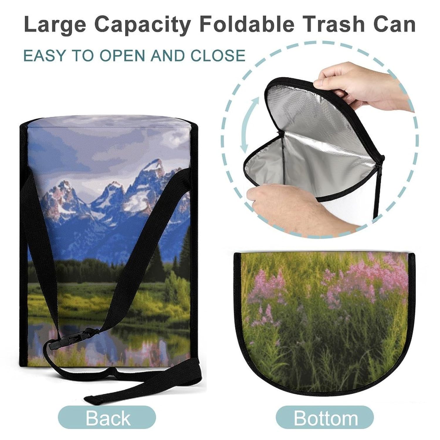 MUSM Leakproof Car Trash Can 2.5 Gallon, Durable Automotive Garbage Bag with Waterproof Liner, Grand Teton National Park Trash Bag for Car, Truck, RV & Bathroom