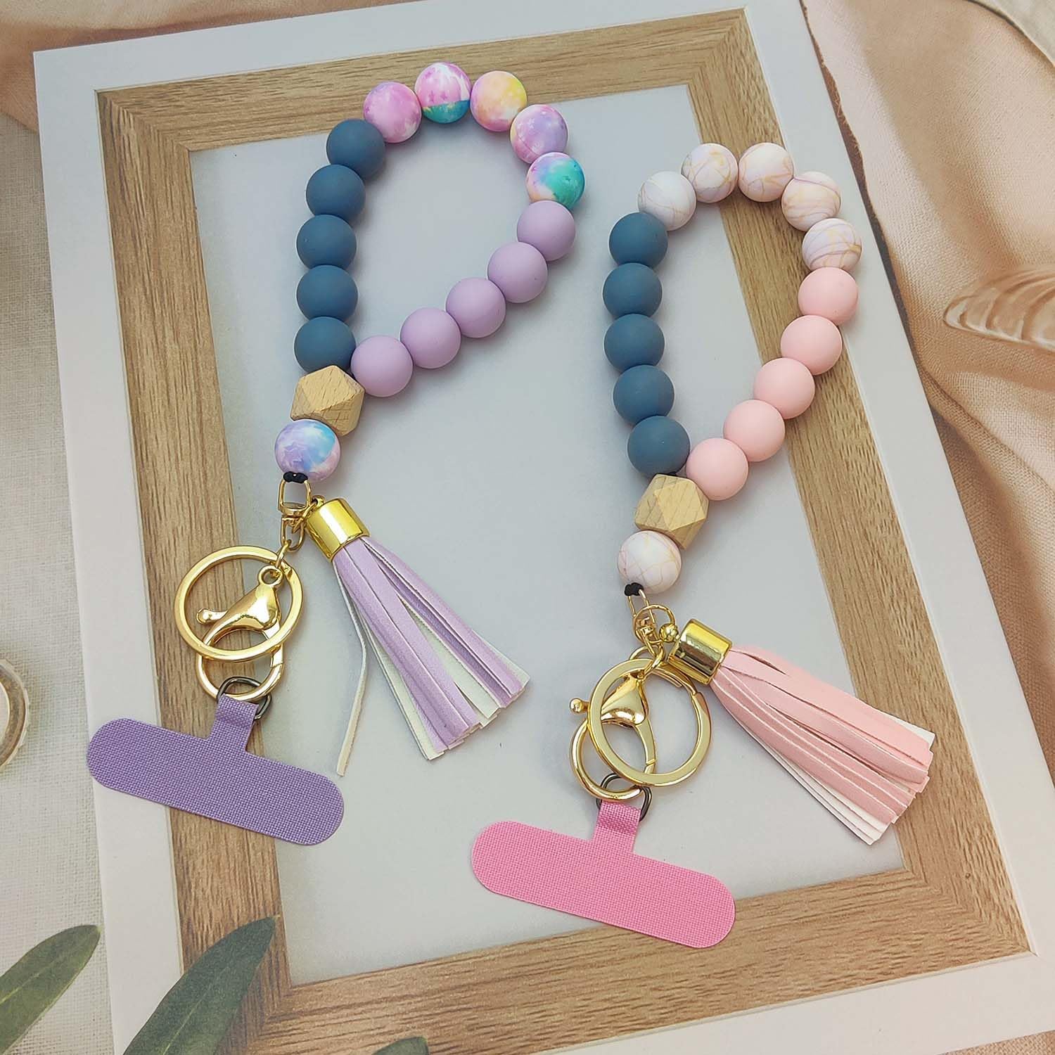 Phone Lanyard Silicone Beaded Phone Wrist Strap Cute Elastic Cell Phone Wristlet Chain Bracelet with 2 Tether Tab - Image 7