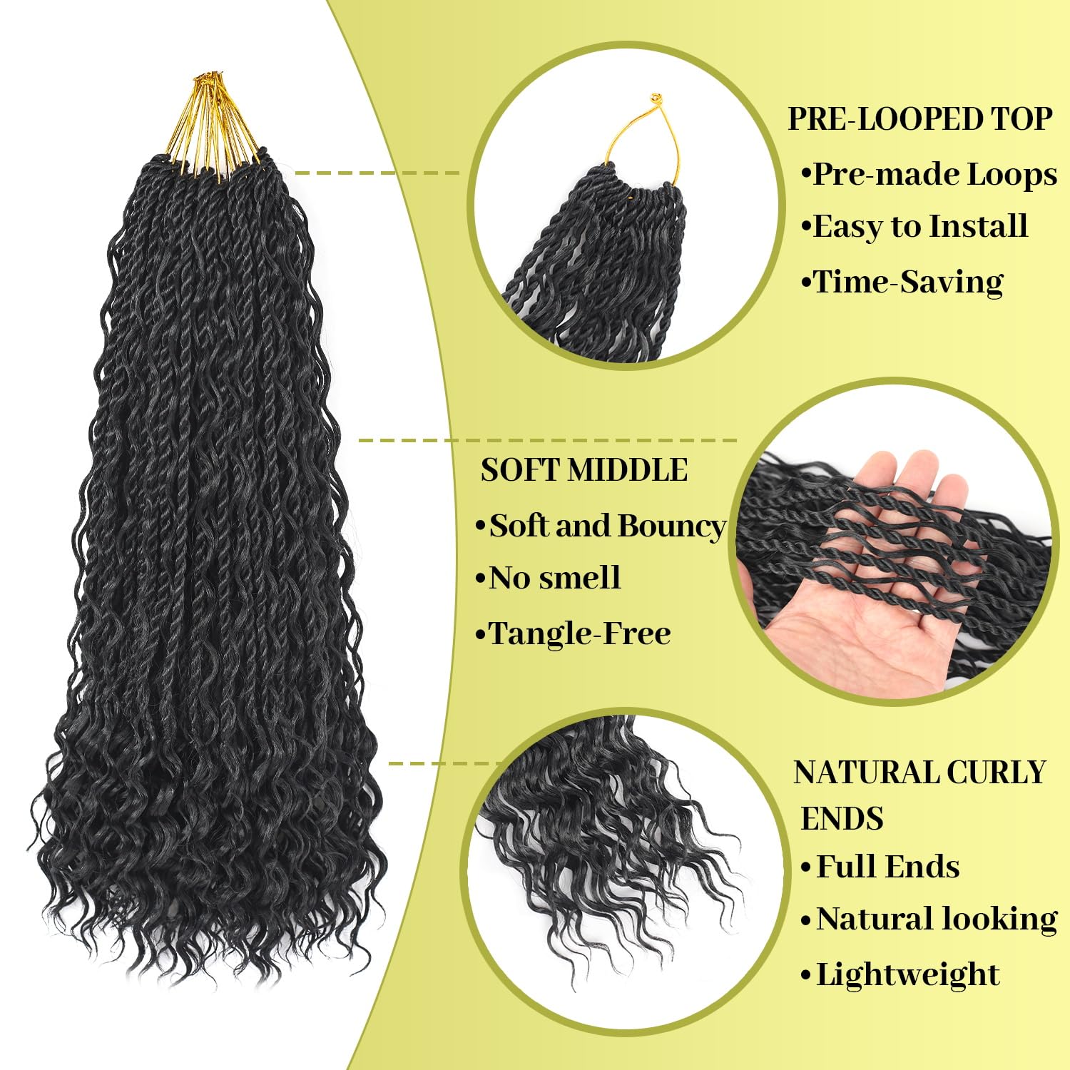 Pelo senegalés de ganchillo de 14 pulgadas con extremos rizados, trenzas de ganchillo bohemias, trenzas de ganchillo pretrenzadas para mujeres negras, extensiones de cabello trenzado negro natural (9