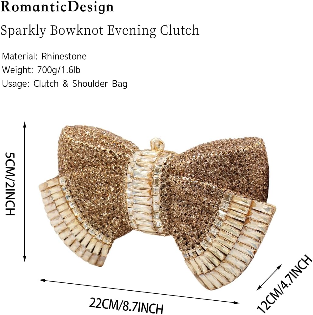 RomanticDesign Women Sparkly Bowknot Evening Clutch Luxury Rhinestone Bride Purse Wedding Party Prom Banquet Handbag