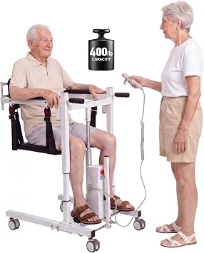 Electric Patient Lift Transfer Chair, Electric Lift Range of 34 to 46, Foldable Portable for Home Car Bed Toilet, 400LB Capacity, Alloy Frame, 360 Silent Locking Wheels for Elderly Disabled