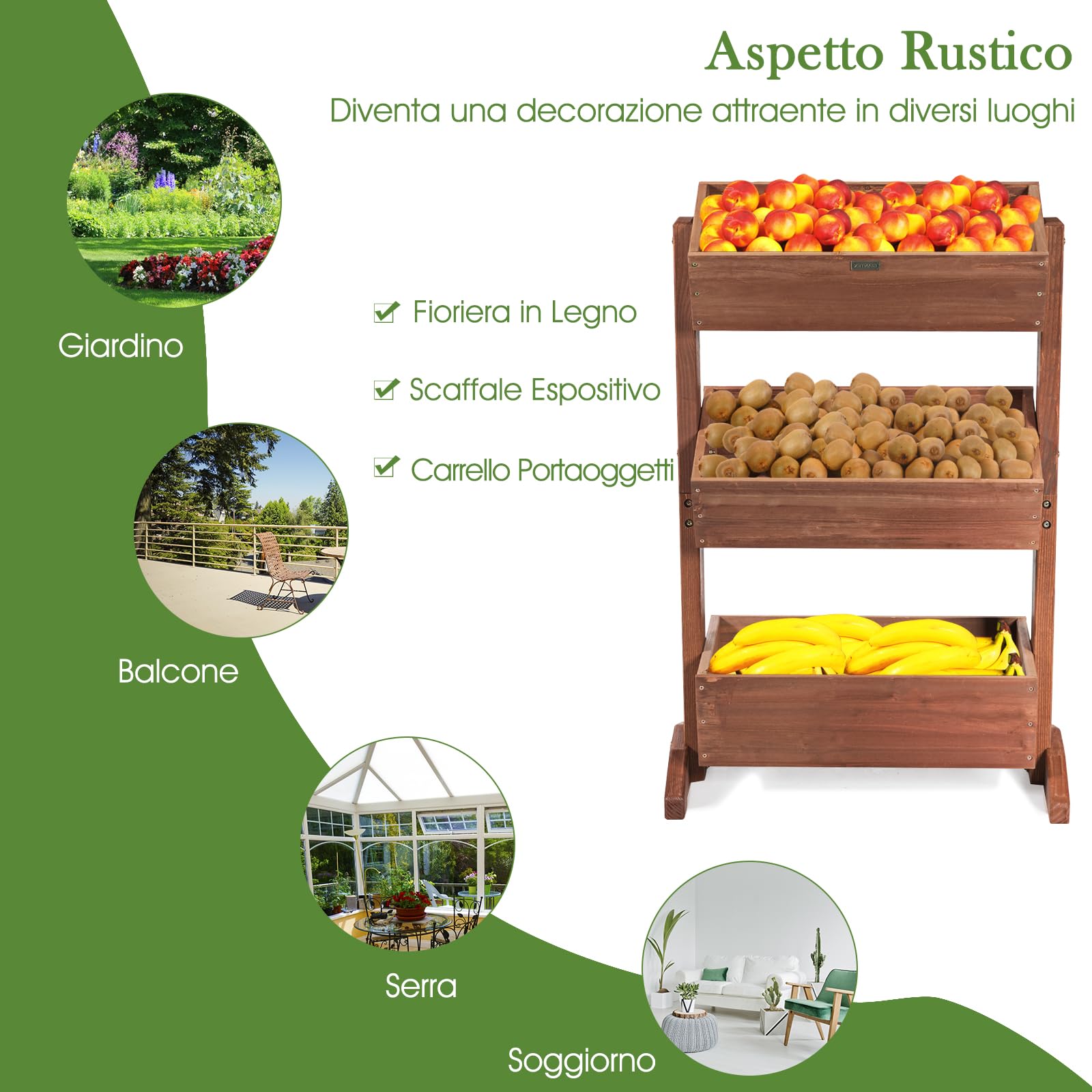 RELAX4LIFE Fioriera da Esterno, Fioriera Verticale a 3 Livelli con Inclinazione Regolabile e Drenaggio Integrato, Vasi per Piante in Legno di Abete Impermeabile per Balcone (Marrone, 71x38x105cm)