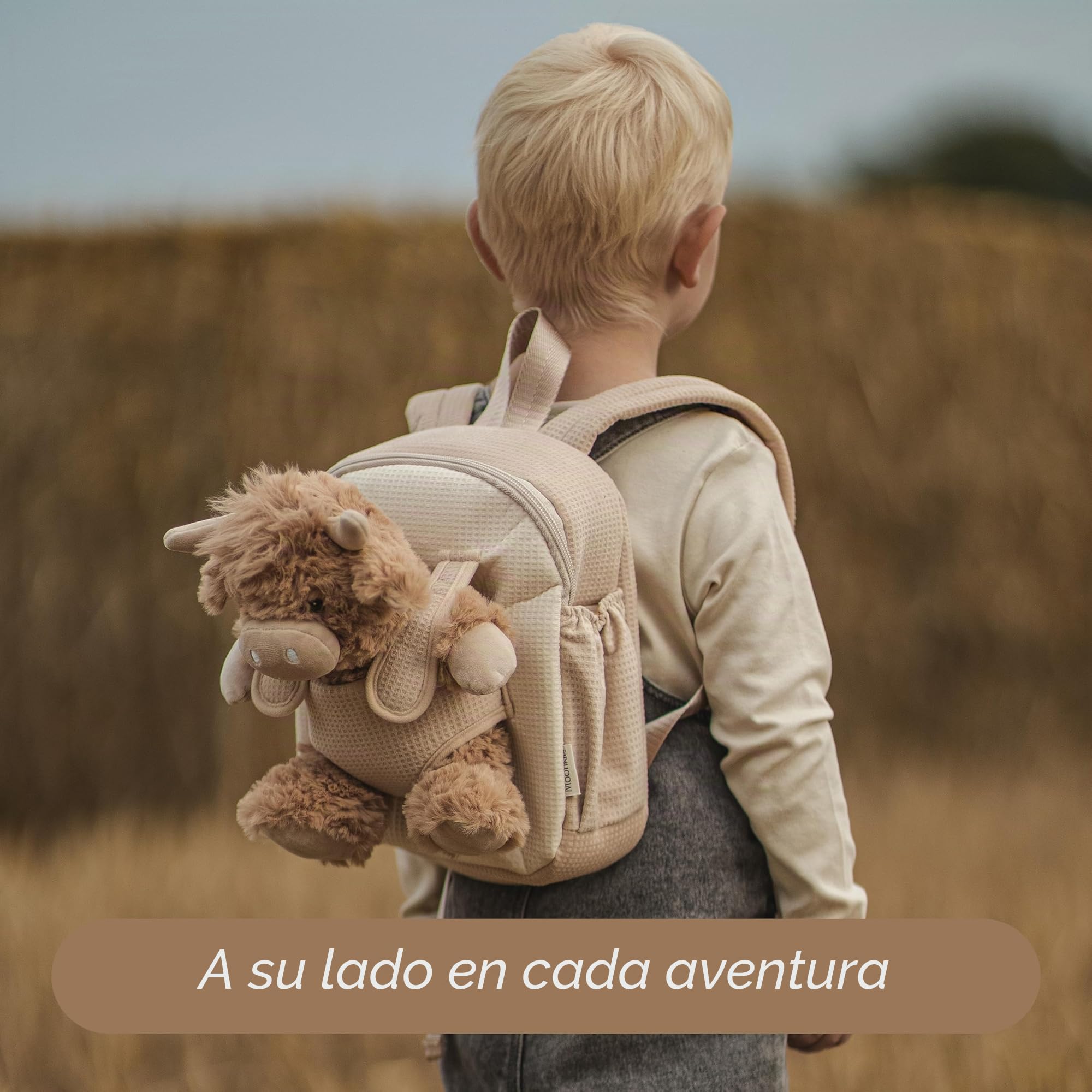 Moonkie Hug & Go Mochila Infantil, Bolso Bebe con Juguete Desmontable, para Niño y Niña 1 2 3 Años, Mochila Bebe Guarderia de Peluche Suaves, con Correas Ajustables, Regalos Niños para Viajes