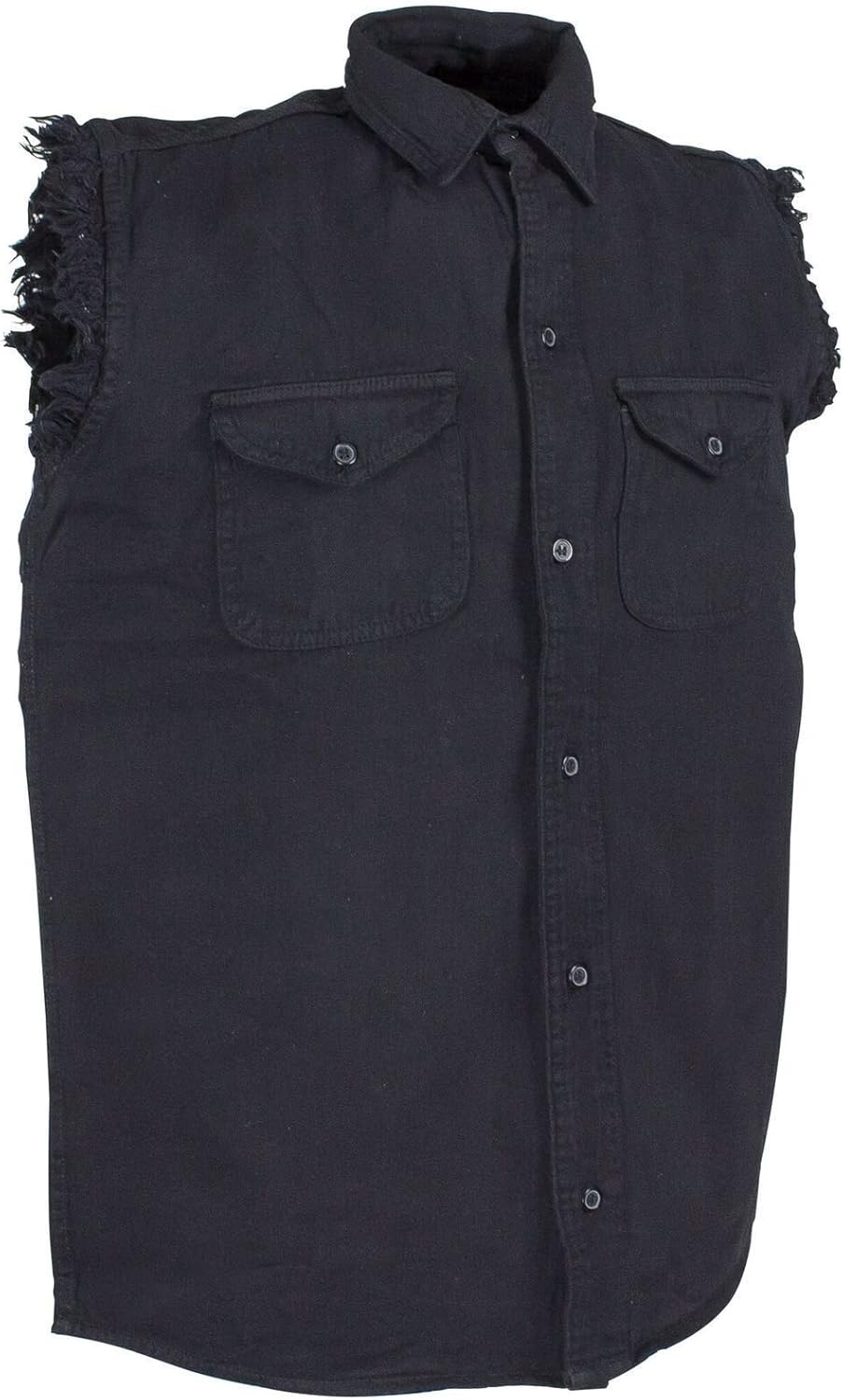 Men's Motorcycle BLK/Flourscent Cotton Half Sleeve Cut Off Shirt,Frayed Sleeves