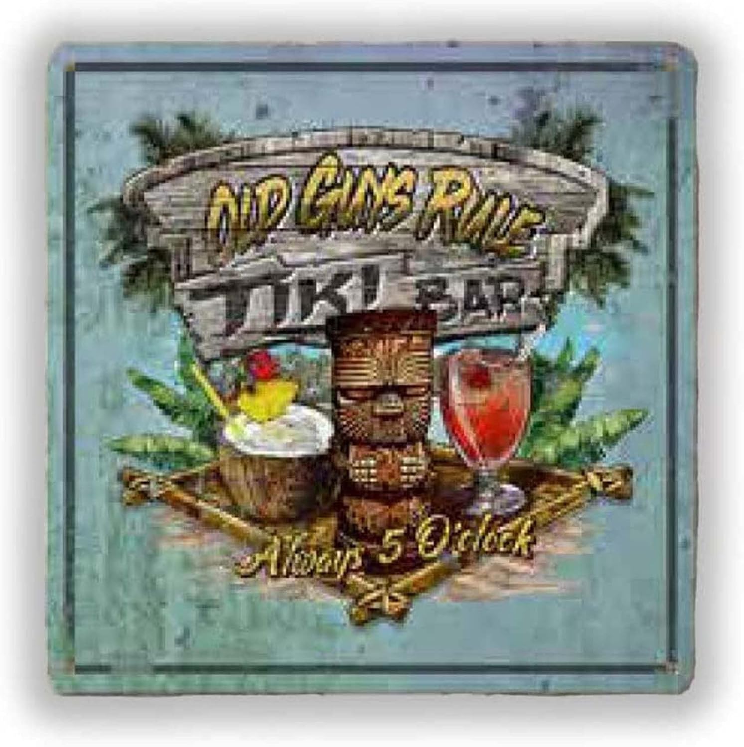 Old Guys Rule Vintage Metal Tin Sign, Tiki Bar - Gift for Dad, Grandpa, Husband, Father's Day, Birthday - Funny Retro Novelty Wall Decor for Man Cave, Garage, Bar, Beach Lover, Drinking (12x12 Square)