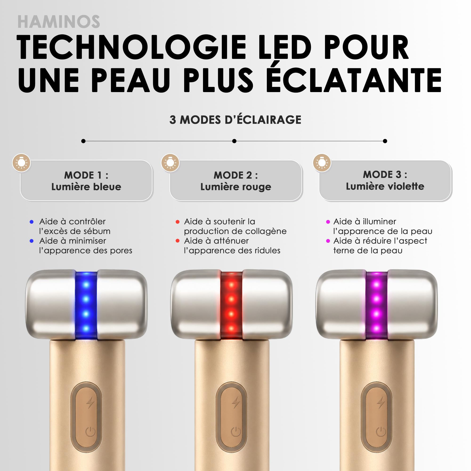 Appareil Visage Microcourant avec Infusion de Sérum, Masseur Visage LED Rouge, Bleue et Violette, 3 Intensités, Appareil Lifting Visage Rechargeable USB-C