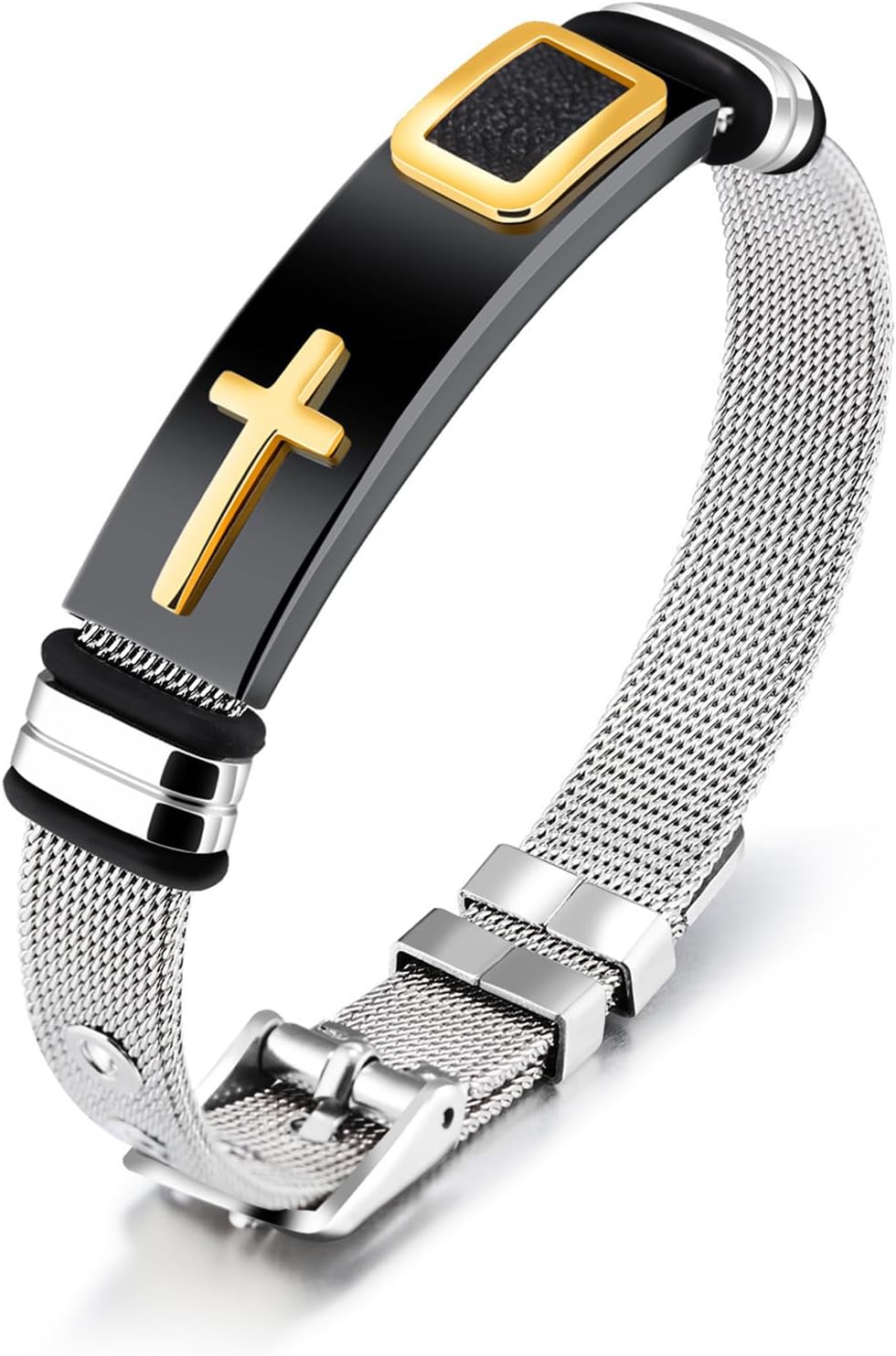 Mens Cross Bracelet Stainless Steel Christian Bracelet Religious Jewelry with Modern Mesh Design Personality Gift for Men