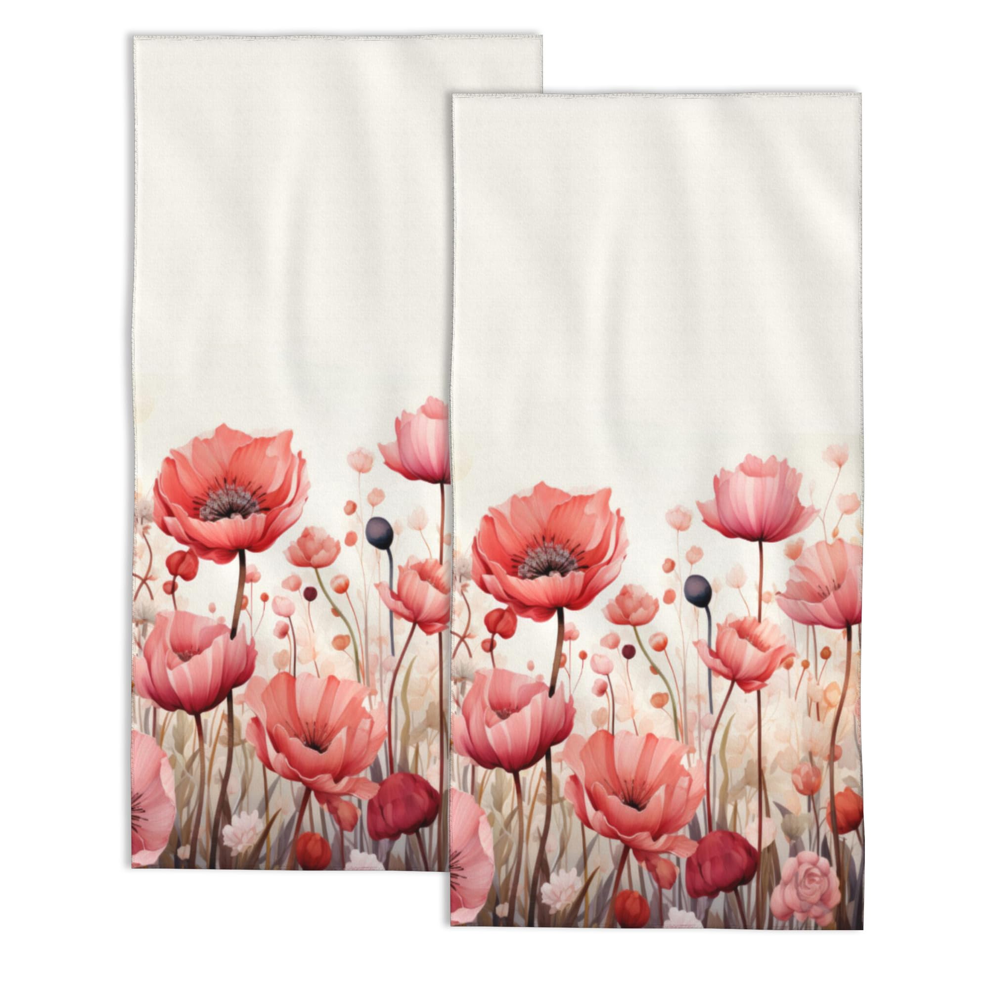 Snowmolle Hand Towels for Bathroom Set of 2,Red Poppy Watercolor Flowers Bath Towels Art Decorative Soft Bathroom Towels for Kitchen Guest Gym Spa