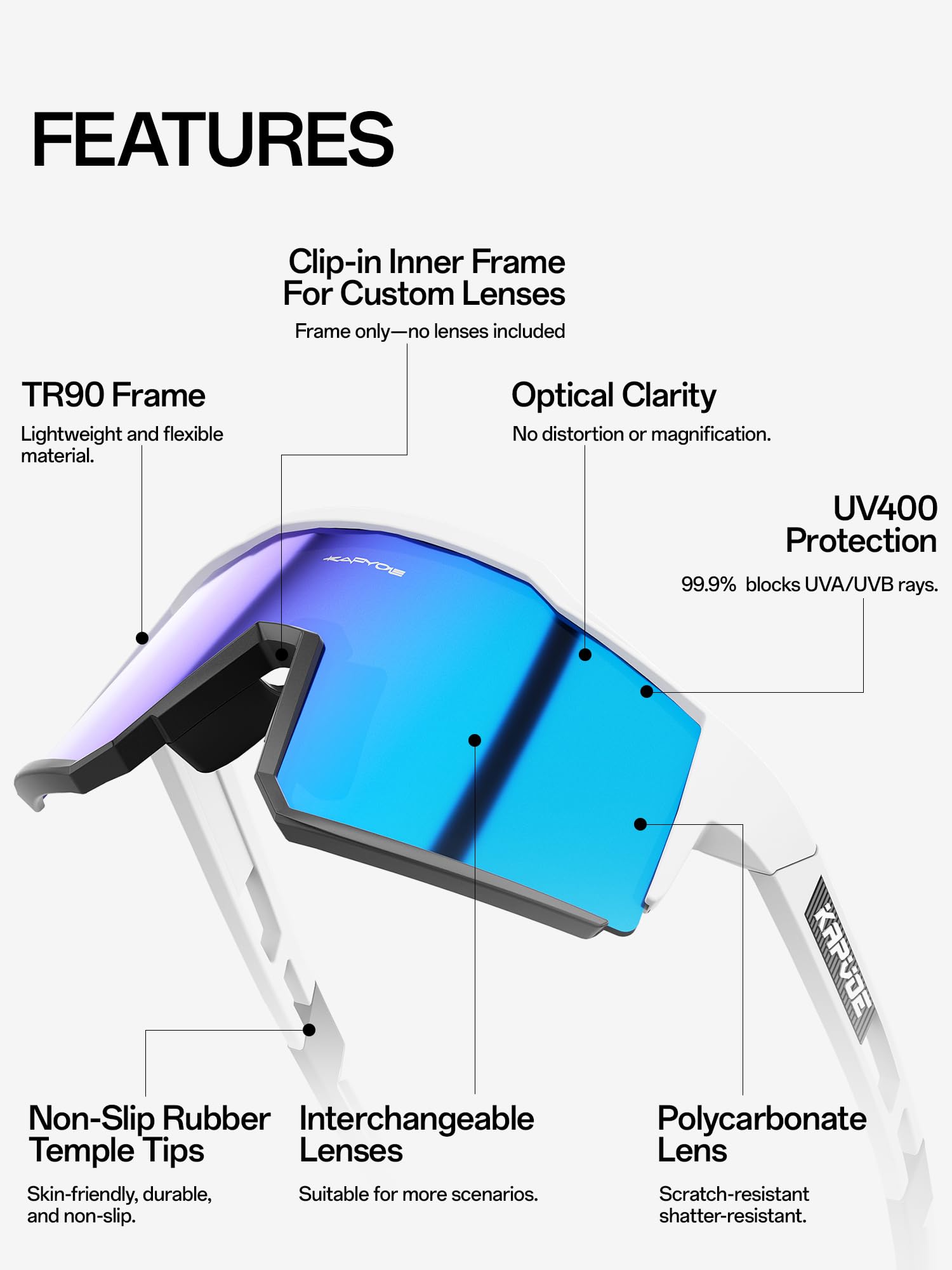 KAPVOE Gafas de Ciclismo Polarizadas K9022 TR90 4 Lentes Intercambiables Deportivas