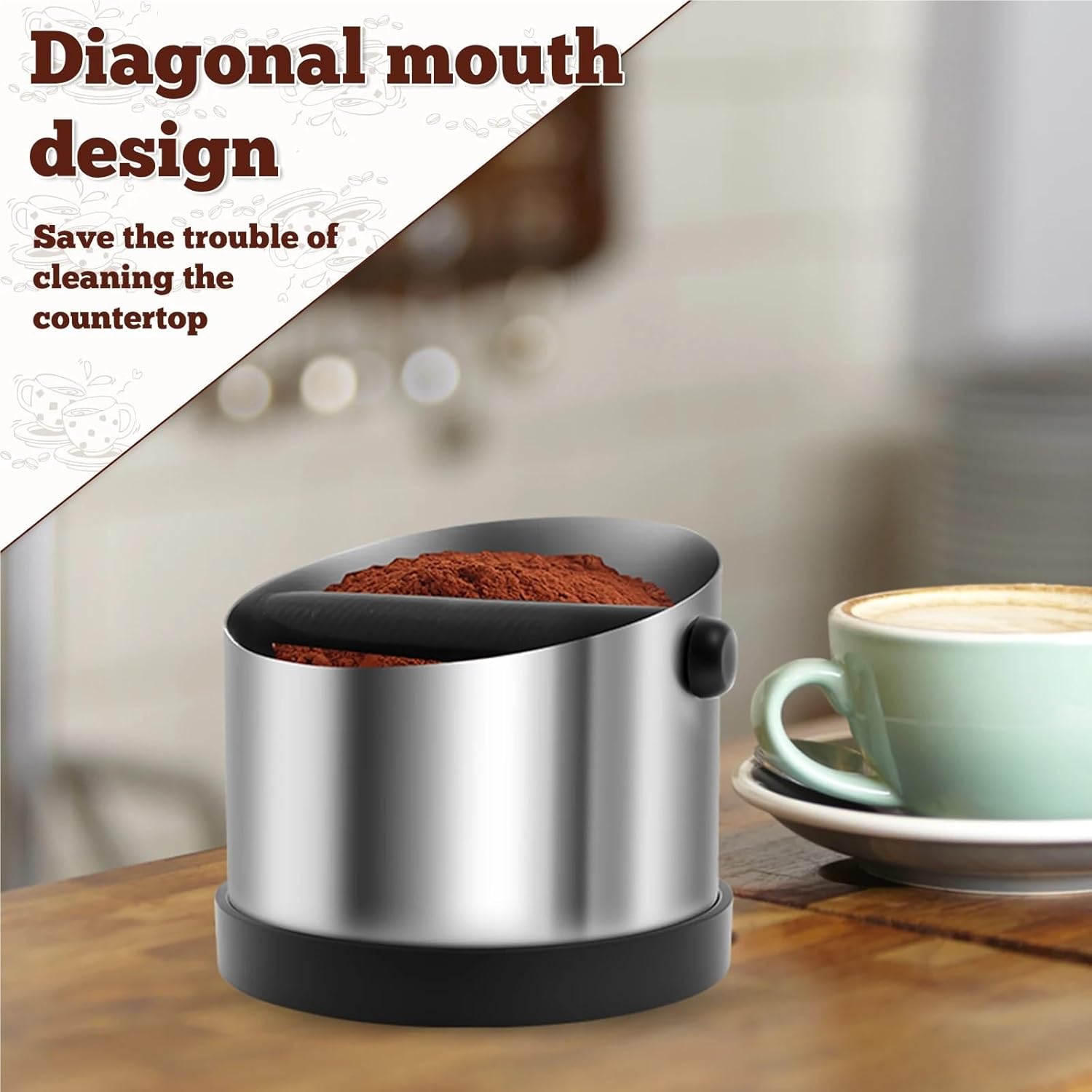 Knock Box with Bar Stainless Steel Coffee Container Fit Most Machines for Cafe Home Restaurant for Home/Office