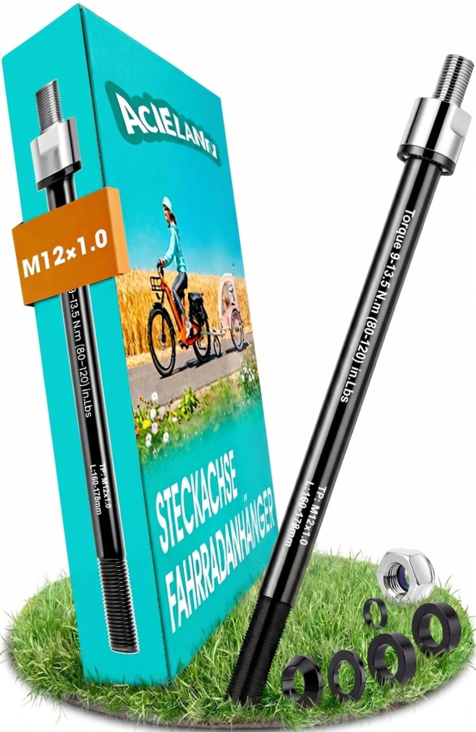 Steckachse Fahrradanhänger, M12 Steckachse Fahrrad, Einstellbare Schaftlänge, Fahrrad Steckachsenadapter kompatibel mit den meisten Fahrradanhänger Kupplungen