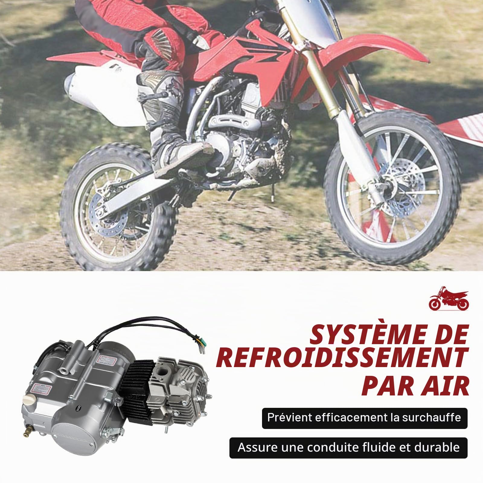 Moteur 125 cm³ Dirt Bike Pitbike Cross 4 temps Engine Moteur 4 vitesses Embrayage manuel Pitbike Motors CDI Monocylindre 125 cc Dirt Bike Kit Kickstarter Air Cooled Engine