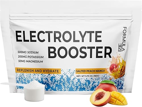 Potenciador de electrolitos - Sabor a melocotón salado y mango, 50 porciones, 500 mg de sodio, 200 mg de potasio, 50 mg de magnesio para hidratación