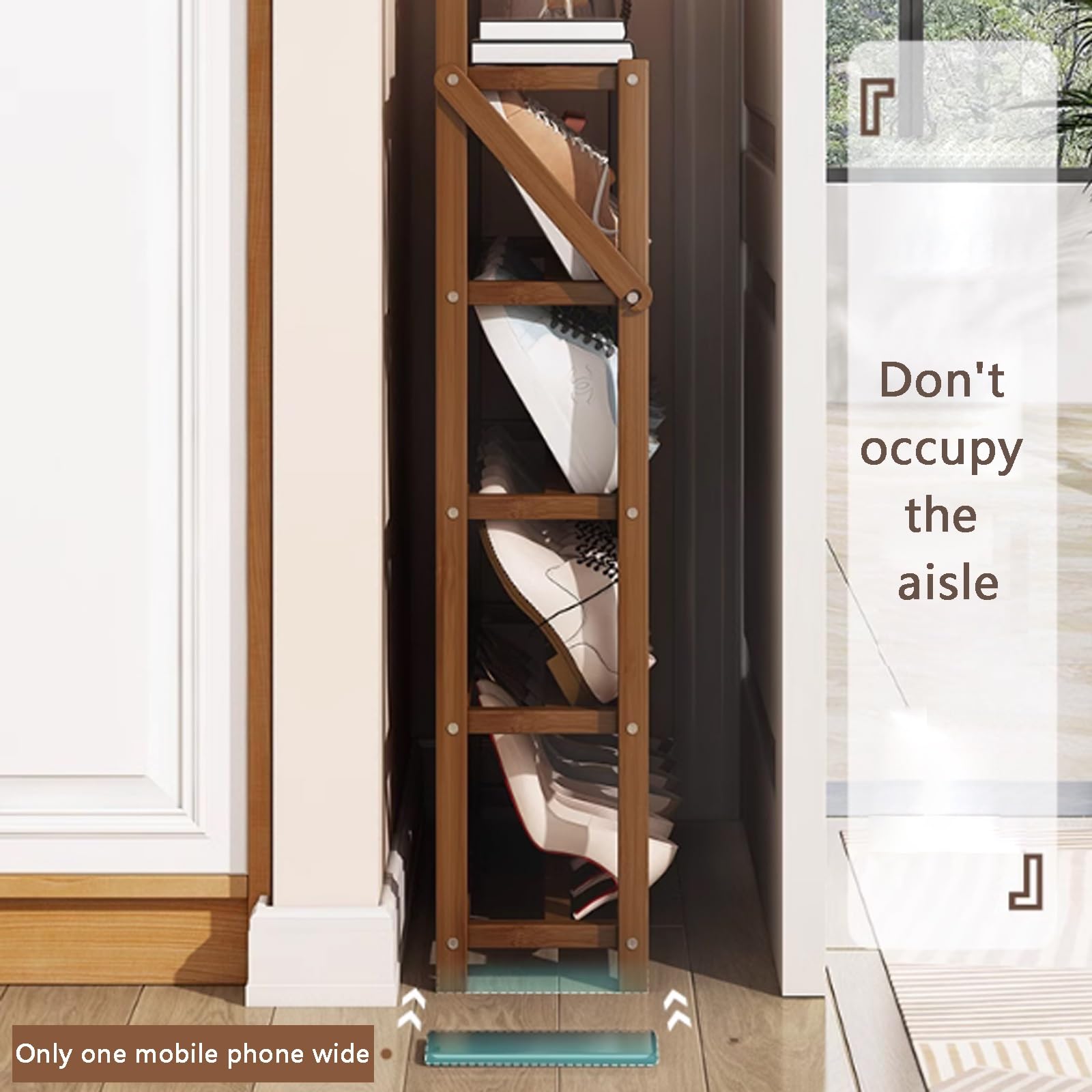 ポータブル竹製シューズラック - 寝室や廊下に最適な3/4/5段折りたたみ