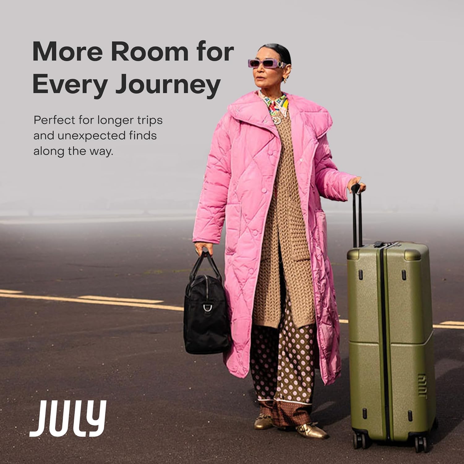 July Checked Plus with CaseSafe - 28.75" Built in Tracking, Airline Approved Check In Luggage with Wheels, Rolling Suitcase for Men & Women - Silent Spinner Wheels, Y-Strap - Moss
