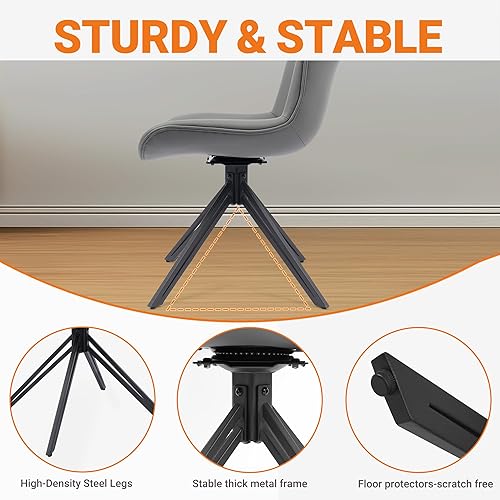 Miniatura 6 de Juego de 4 sillas de comedor, 360 giratorias, tapizadas, modernas de mediados de siglo, para cocina y comedor, sin brazos, de piel sintética, sillas