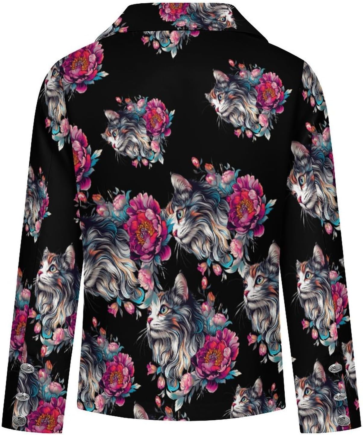 Boho Cute Cat Flowers Women's Blazer Long Sleeve Suits Business Casual Blazers Jackets Lapel Open Front Suit