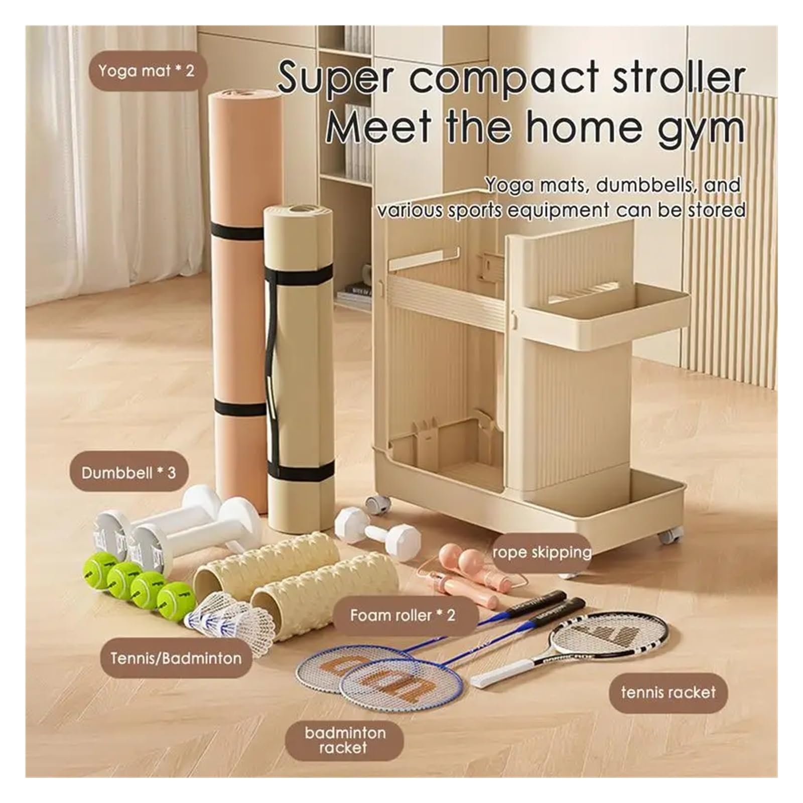 Support Halteres Panier de rangement for tapis de yoga Chariot de maison Support de rangement for équipement de fitness Support de rangement for équipement d'exercice avec roulettes universelles infér