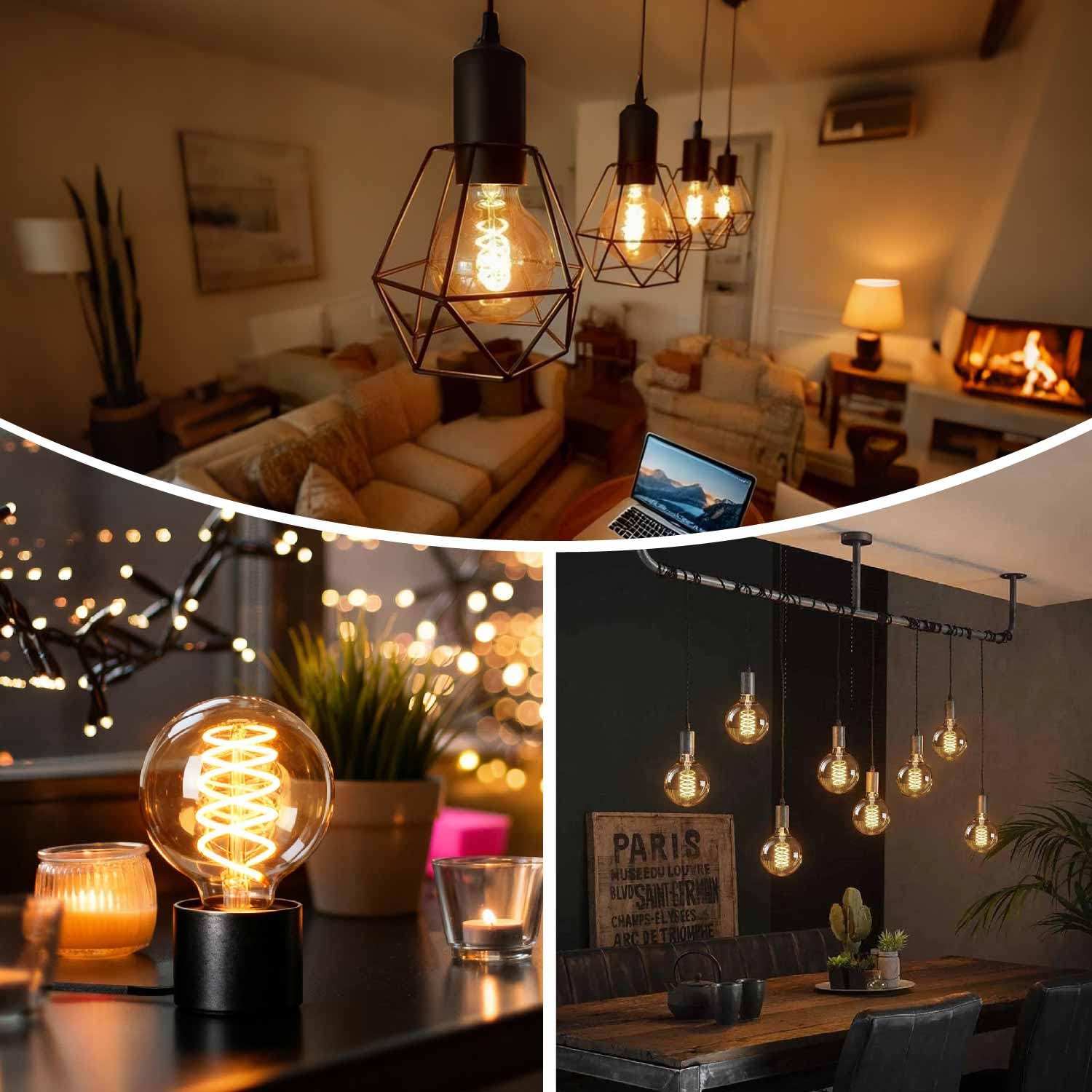 Edison Vintage Glühbirne E27,E27 LED Vintage 4W G80 2700K Warmweiss Retro Glühbirne LED Filament Lampe für Retro Beleuchtung im Wohnzimmer/Schlafzimmer/Esszimmer - Bernstein, 6 Stück