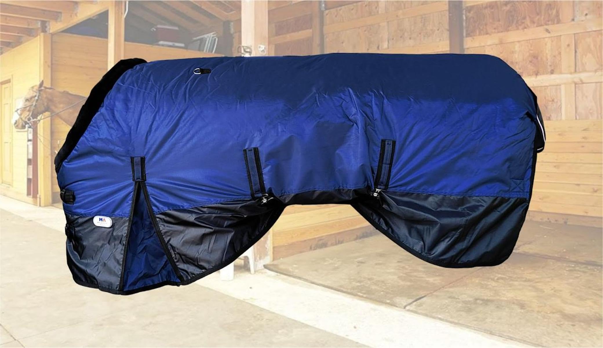 Majestic Ally 420D wasserdichte Pferde-Stalldecke, 200 g Polofil, 210 T-Futter, mehrere Farben und Größen (Marineblau, 193 cm)