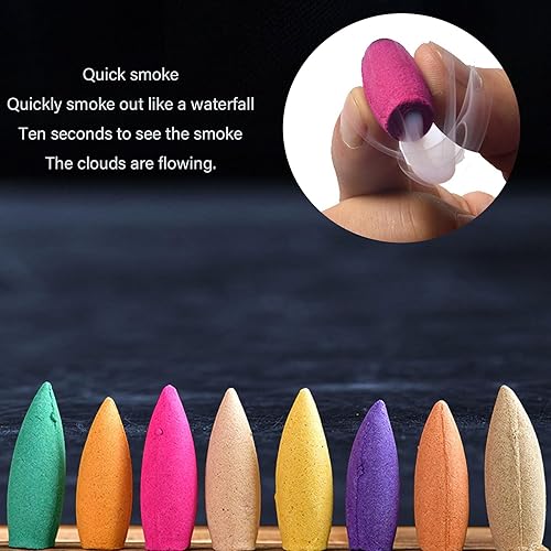 Miniatura 5 de Conos de incienso mixtos de reflujo, 180 piezas 100% naturales de cascada para meditación, yoga, regalo, aromaterapia para aliviar el estrés,