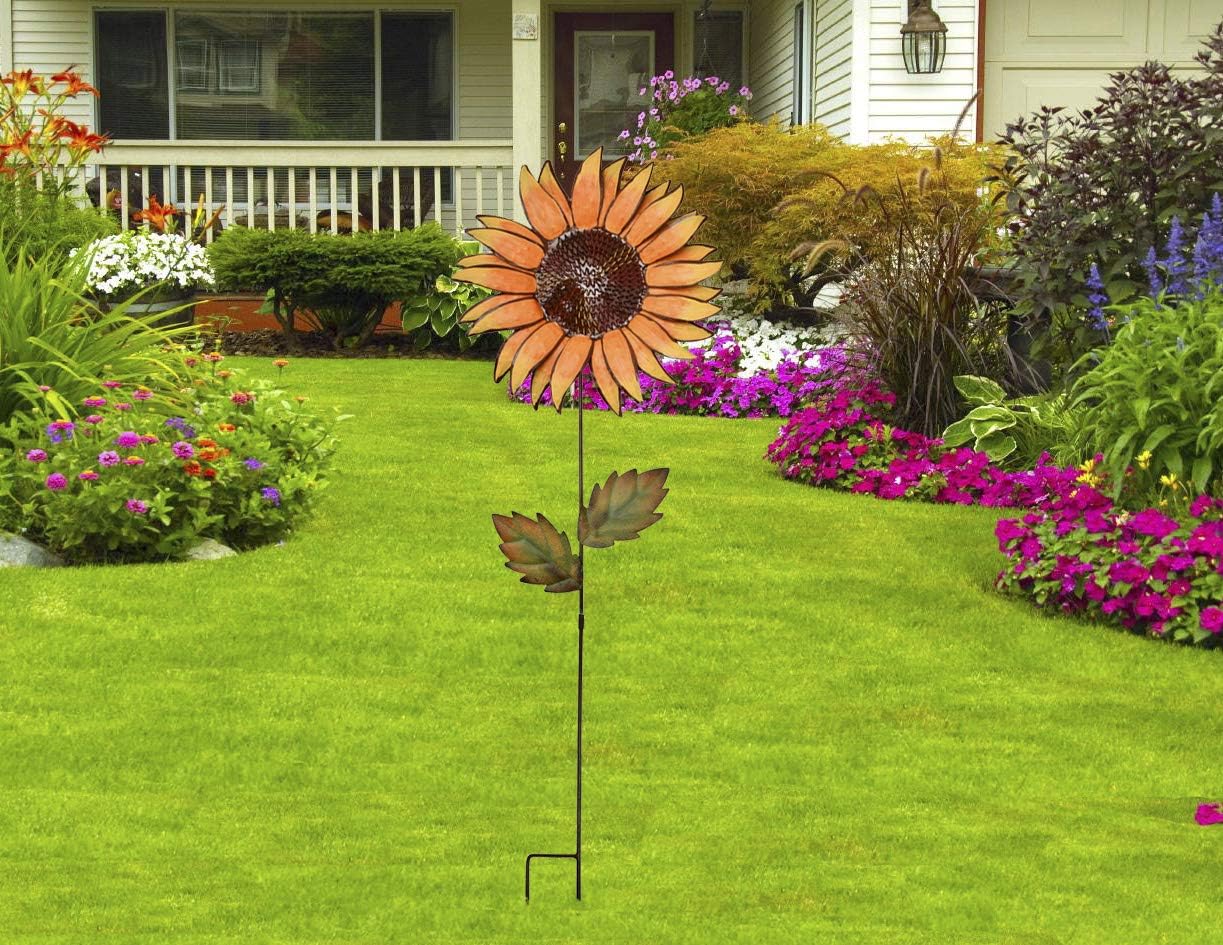 Attraction Design Flower Garden Stake Decorative Flower Yard Stake, Sunflower Decor Metal Yard Art Decor Outdoor Garden Decoration for Patio Porch Lawn Pathway Backyard 12.2" W x 1" D x 36" H : Patio, Lawn & Garden
