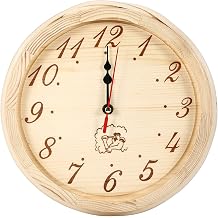 Rengue Sauna Clock, High Temperature Proof, Humidity, Perfect for Home and Spa Sauna Clock, Pine Wood, Stylish Round Design, Nan Gardening