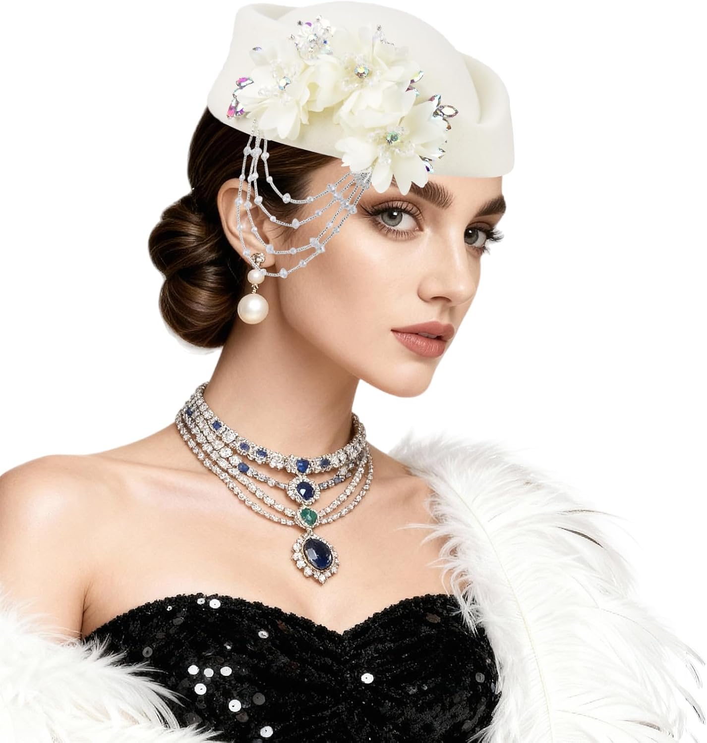 ASO OKE Beret Hats for Women British Felt hat Women's Church Derby with Tassel decorationhat Suitable for Wedding Parties