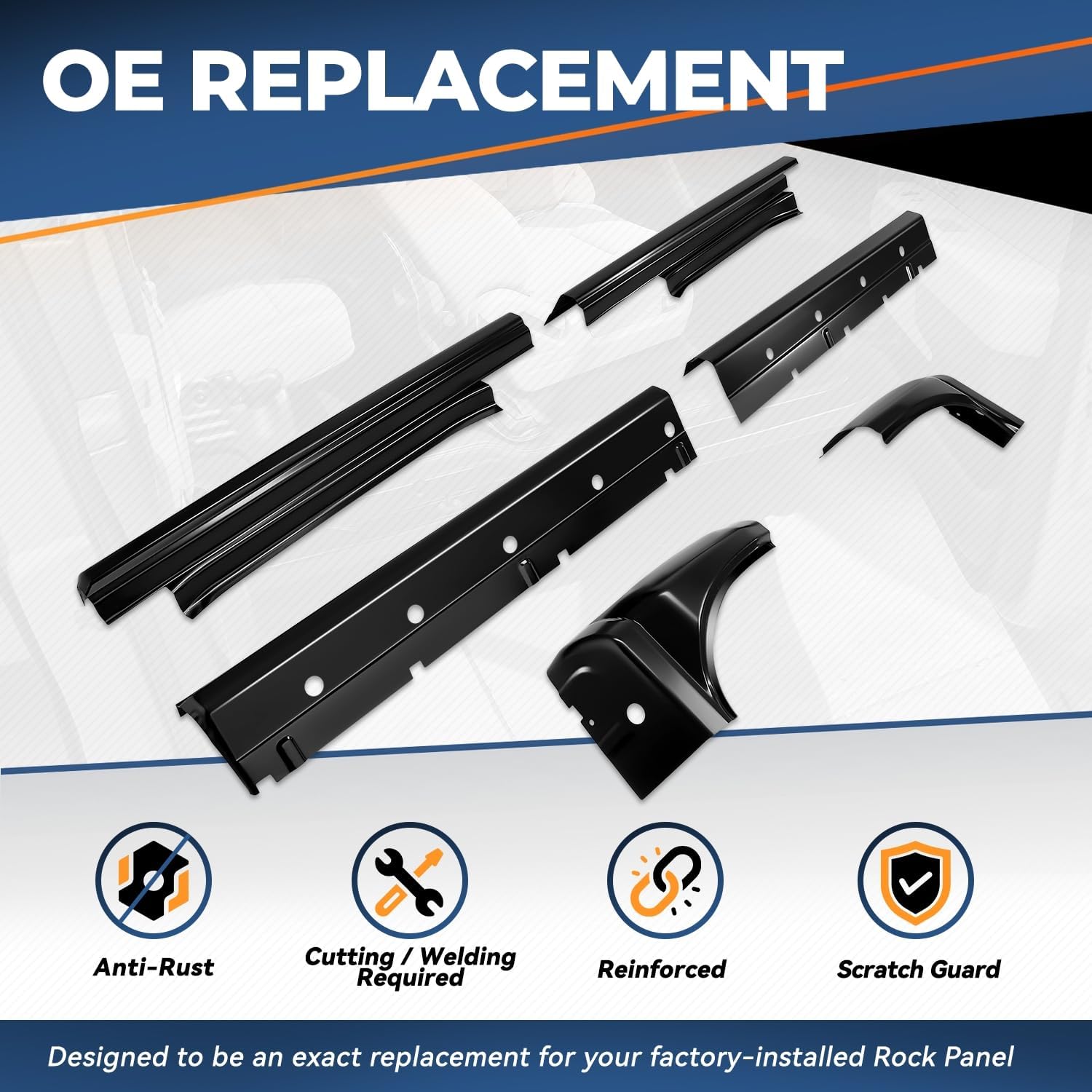 Auto Dynasty Rocker Panels Cab Corners Kit Compatible with 2014-2019 Chevrolet Silverado GMC Sierra 1500 2500 3500 HD Crew Cab, Left and Right Side, Primered Black