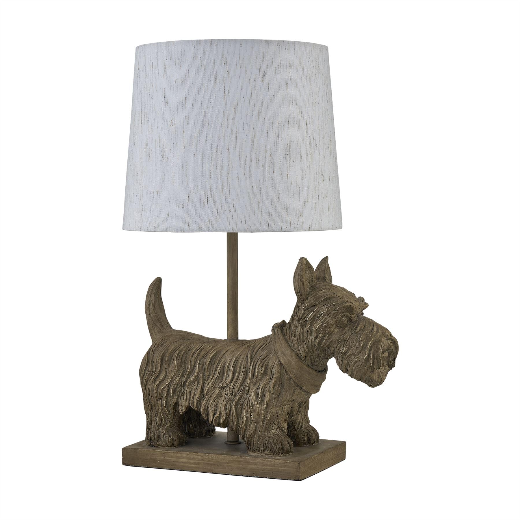 firstchoicelighting Scottie Dog Table Lamp or Bedside Light with Oatmeal Linen Shade, Resin Base, Height 41cm, LED Compatible