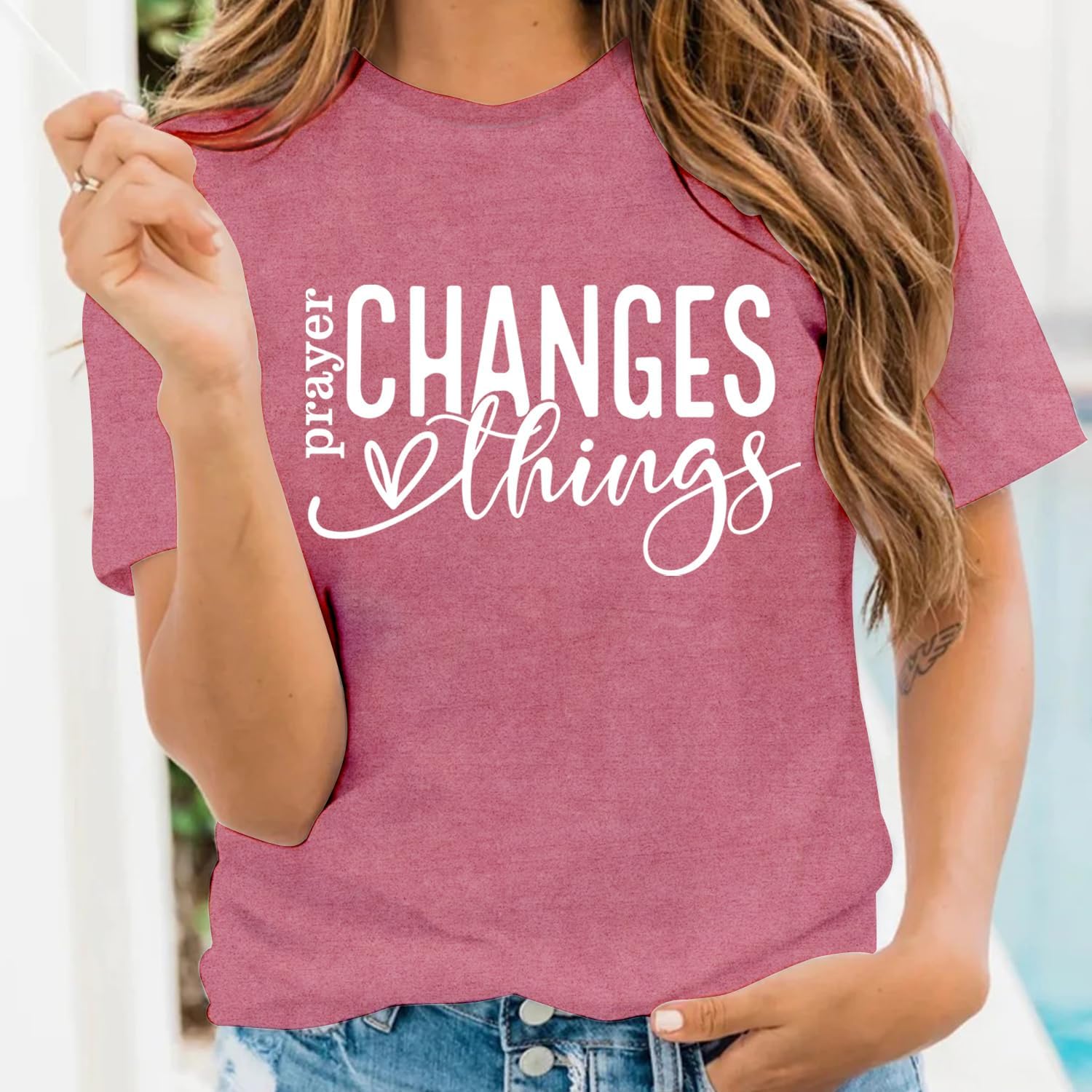 LBP Christian Shirt for Women Prayer Changes Things T-Shirt Christian Faith Tee Tops - Image 2
