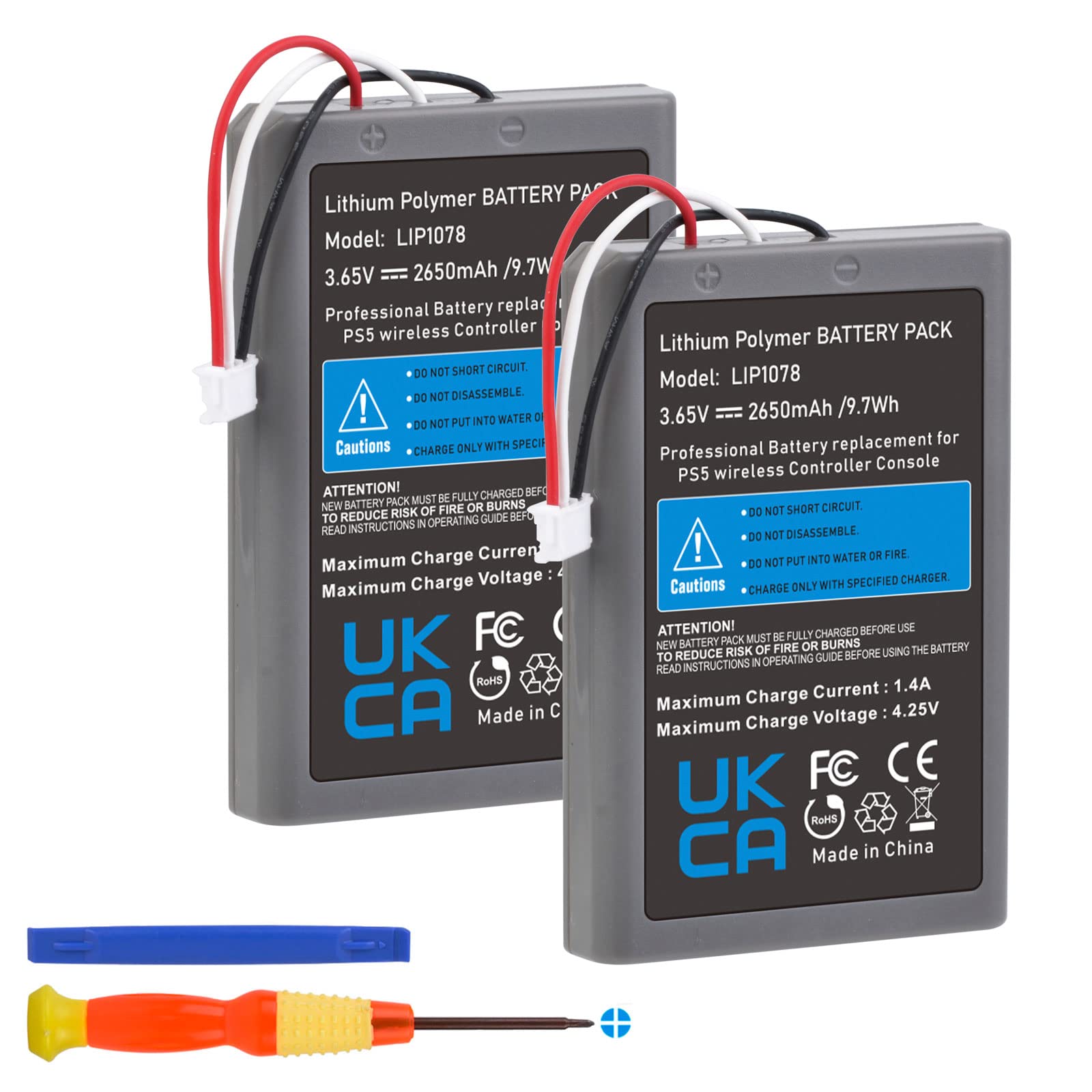 Pickle Power 2 X 2650mAh LIP1078 Batteria per Sony Playstation 5 DualSense CFI-ZCT1W Wireless Controller