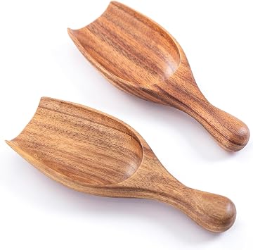 GinSent Wood Coffee Scoop-2 Pieces Large Measuring Spoons for Ground Coffee,Tea,Sugar,Seasoning-Multipurpose Wooden Scoop for Jars,Canisters,Bath Salts,Laundry DetergentAcacia Wood