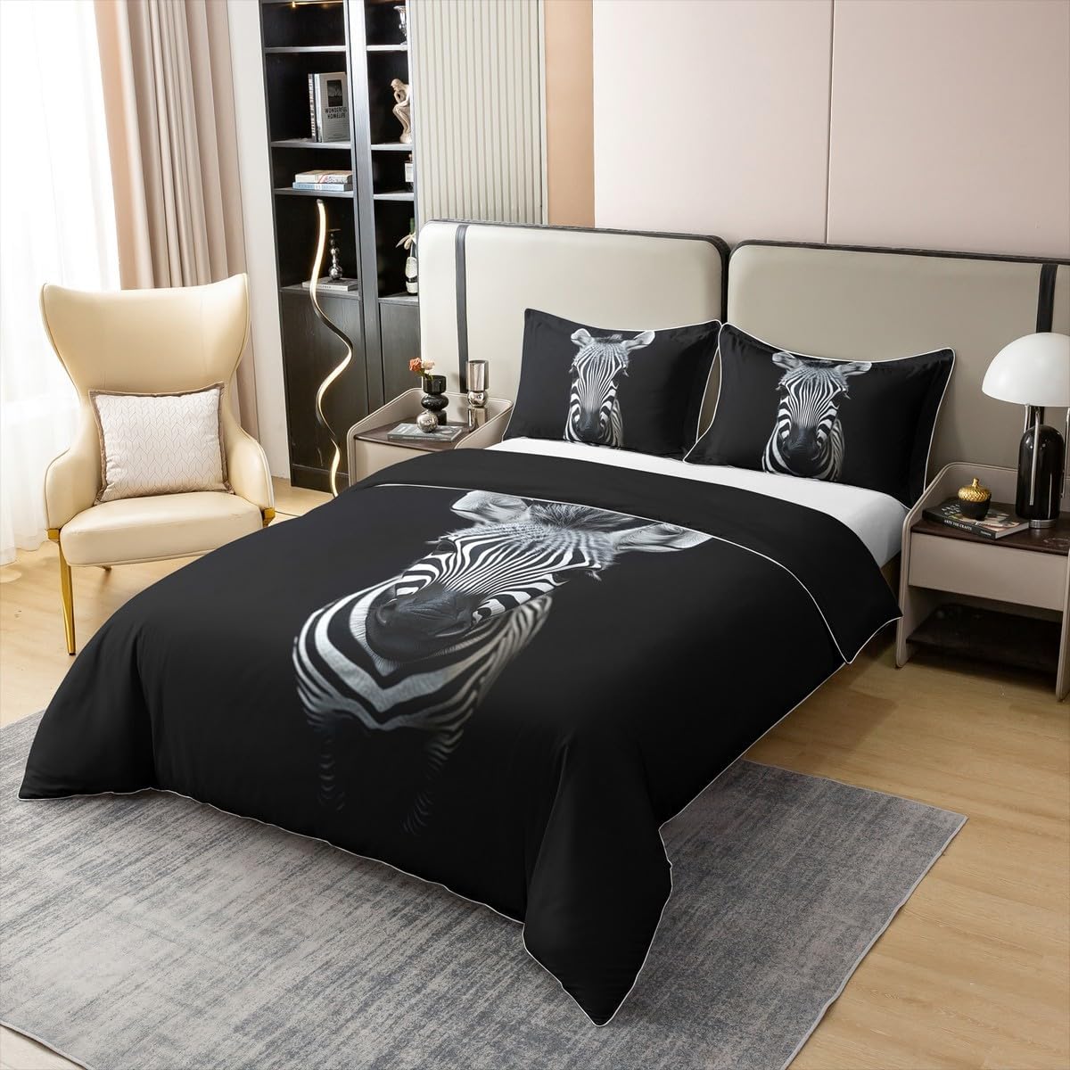 Castle Fairy 100% Nature Cotton Cute Zebra Duvet Cover Set (No Comforter) African Wildlife Animals Comforter Cover Set Twin Size with 1 Pillowcase Black and White Art Bedding Set