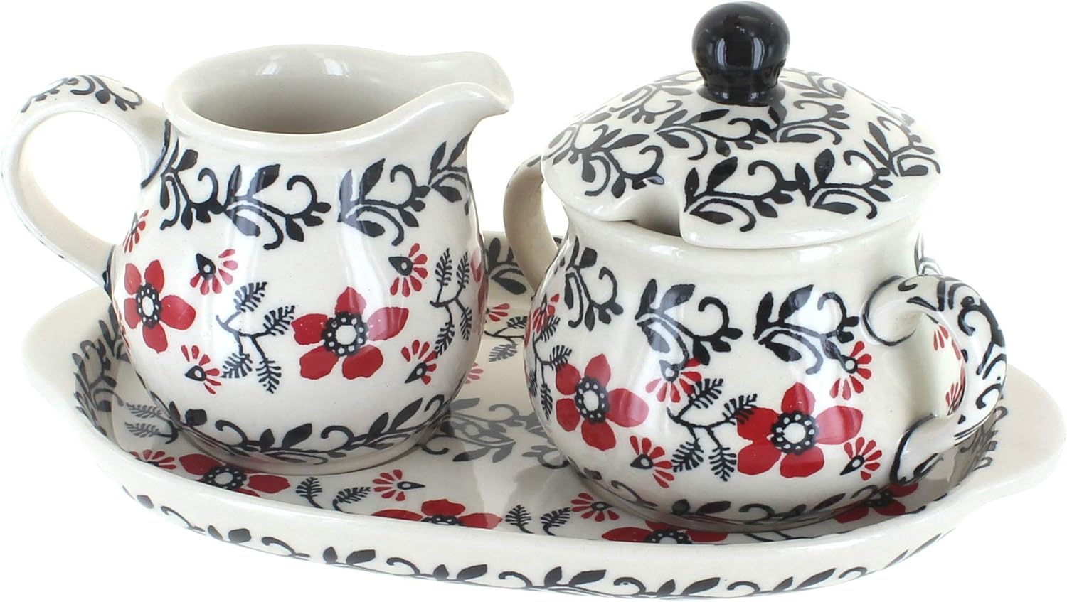 Blue Rose Polish Pottery - Yellow Blue Butterfly Sugar & Creamer Set - 6 oz Creamer - Hand-Painted Polish Pottery Ceramic Creamer & Sugar Bowl with Lid