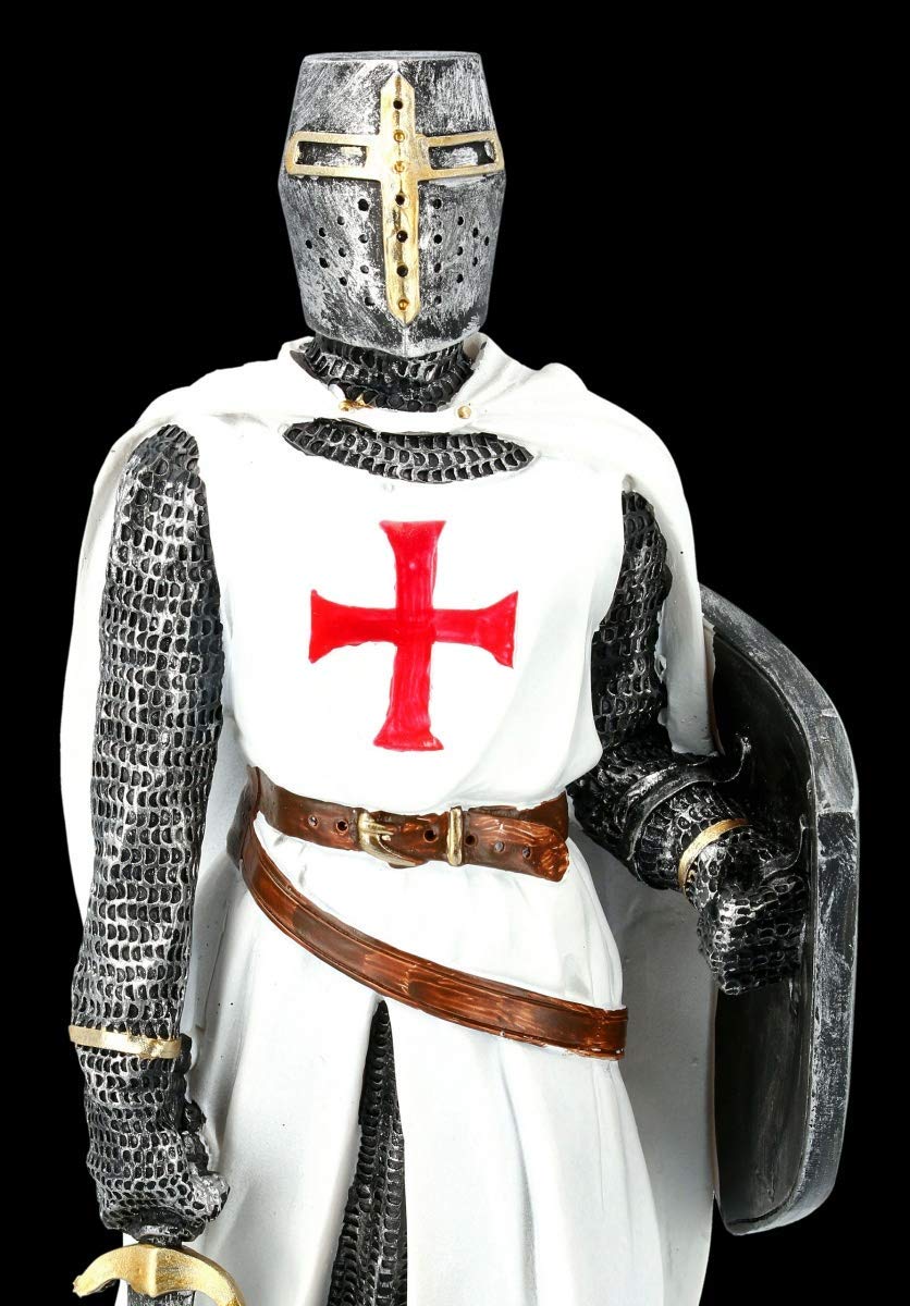 Bianco Cavalieri Templari Figura con Scudo e Spada Templari, Figura-Decorativa, Articolo Decorazione, Statua, Scultura, Mittelalter-Figur, H 30 CM