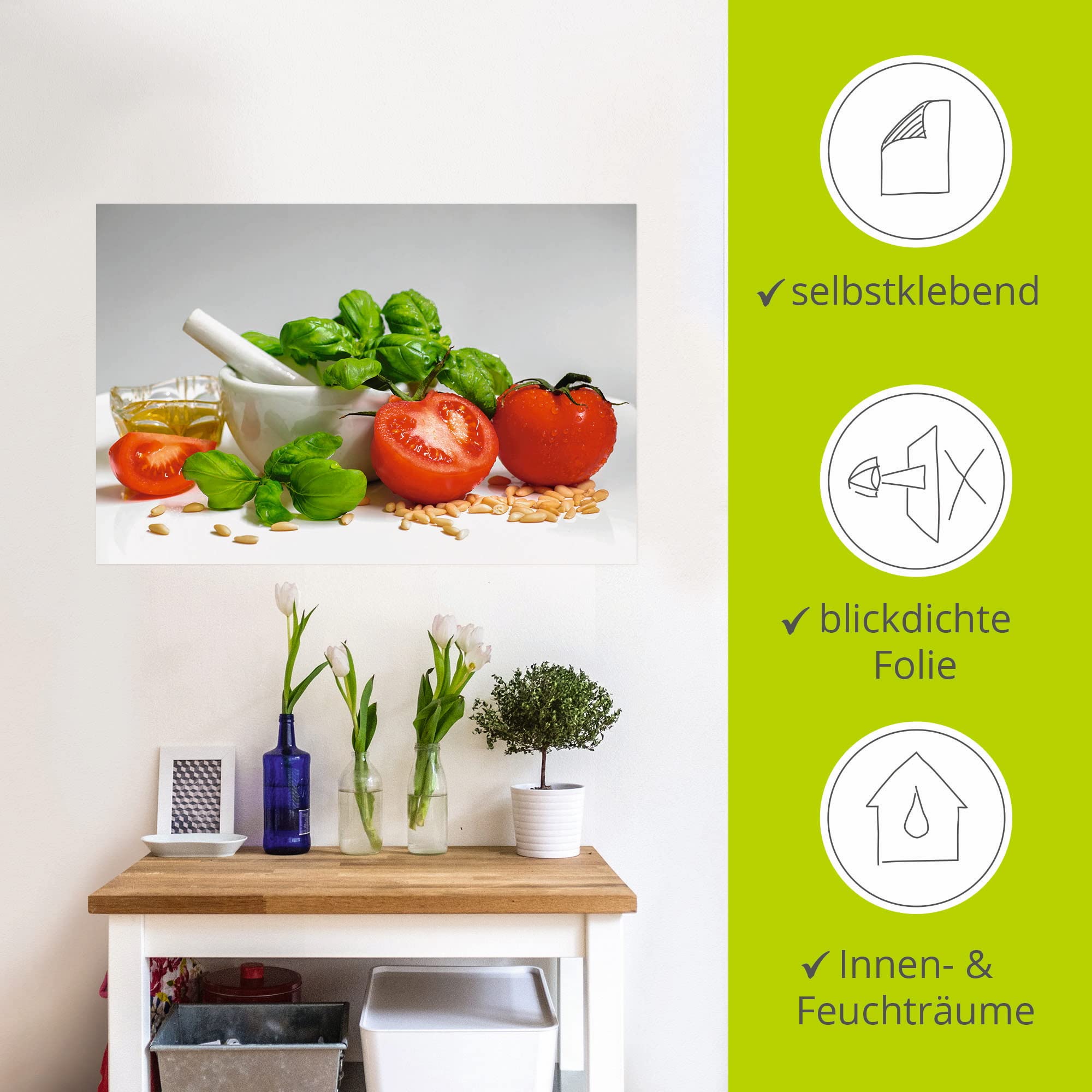 ARTland Wanddeko Wandtattoo selbstklebende Vinylfolie 90 x 60 cm Ernährung Genuss Lebensmittel Gewürz Foto Weiß Bereit für Pesto T1RH