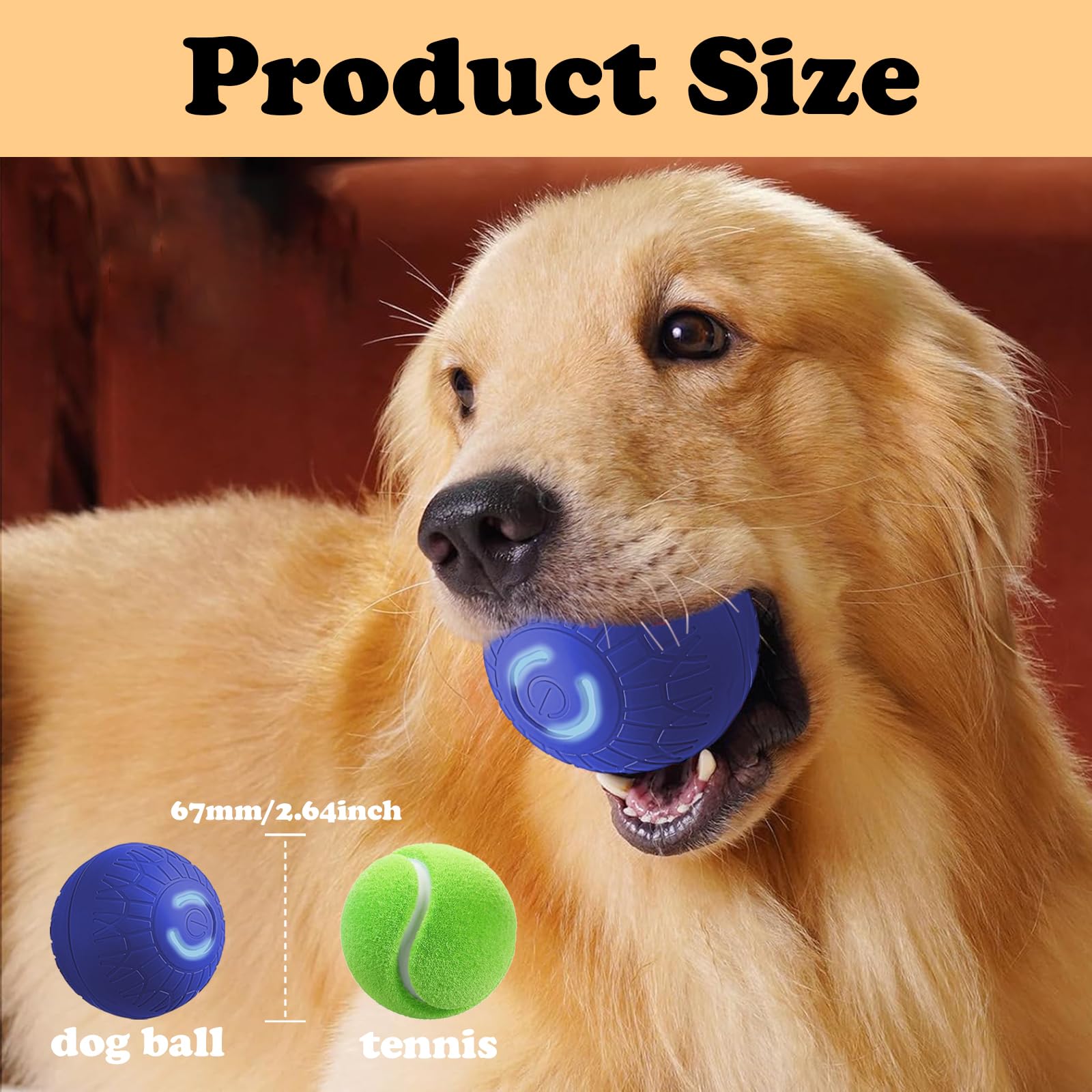 Duraspin Balle interactive pour chien, auto-rebondissante, vibrante et enroulable, arrêt automatique, jouet pour chiens de taille moyenne/grande (S, bleu)