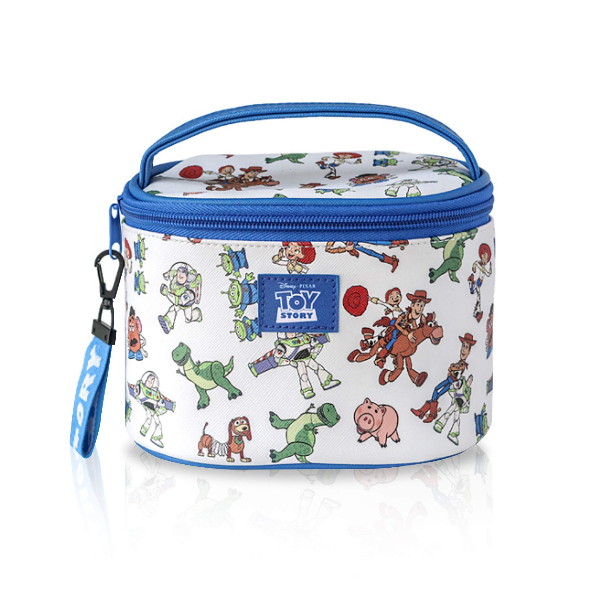 Finex Cartoon Story PVC Waterproof Makeup Organizer Bag Zipper Closure with Top Handle and Removable Matching Hand Strap Oval Base Case