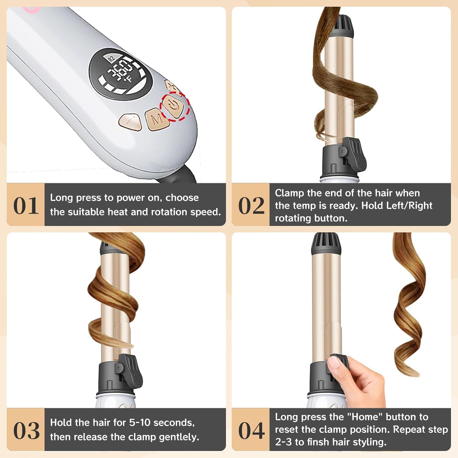 AIKO PRO 1.25 Inch Automatic Rotating Curling Iron for Waves, Ceramic Self Spinning Curler Curling Wand with 12 Adjustable Temps, 2 Rotating Speed, Auto Shut-Off, Anti-Scald & Dual Voltage