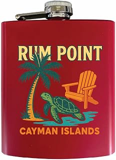 Rum Point Cayman Islands Vintage Souvenir Design 7 oz Steel Flask Matte Finish Red