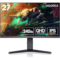 KOORUI Gaming Monitor 27 Pulgadas - Pantalla WQHD PC, 240Hz, 1ms, Adaptive Sync, Compatibilidad Gsync, (2560x1440, HDMI, DisplayPort, HDR 400) Negro/Rojo