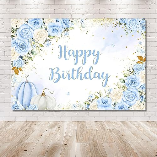Miniatura 6 de MEHOFOND Fondo de otoño de 7 x 5 pies, calabaza de feliz cumpleaños, hierba de las pampas, puntos dorados con purpurina floral para niños, fondo de