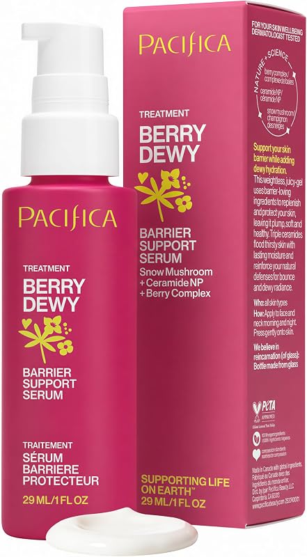 Suero de soporte de barrera Berry Dewy, suero facial de ceramida y niacinamida, complejo de bayas y hongos de nieve, textura de gel ligero, no comedogénico, vegano y libre de crueldad