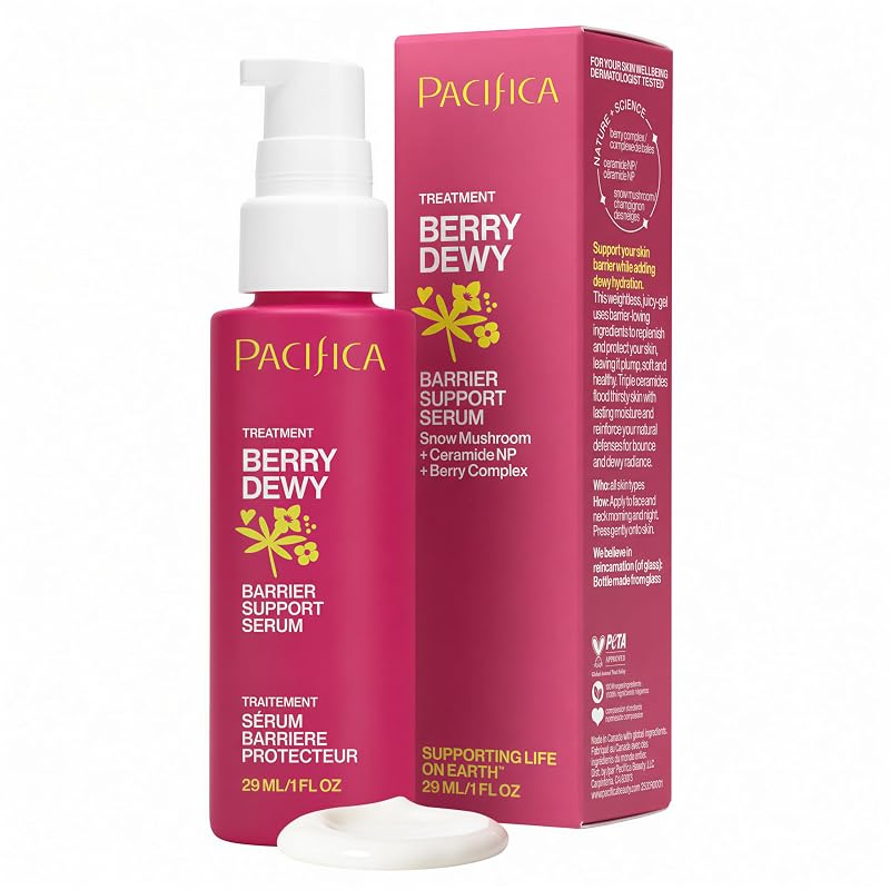 Pacifica Berry Dewy Sérum Facial em Gel com Ceramidas e Niacinamida, Fragrância de Frutas Vermelhas