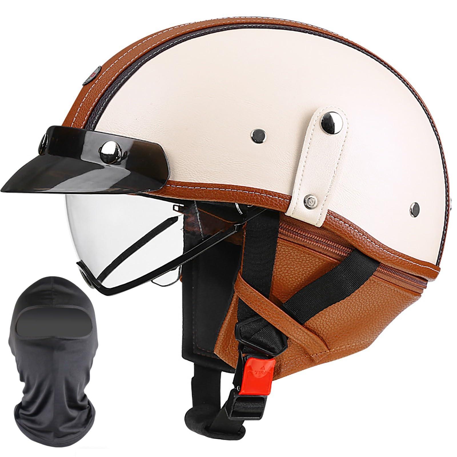 XYYYM Open Face Motorcycle Half Helmet, Retro Men Women Cruiser Chopper Moped Scooter Motorbike Helmet, ECE Approved 55-62cm